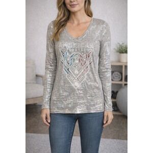 MMA American Fighter Women's Silver Foil Buckle Graphic Long Sleeve NWT XS
